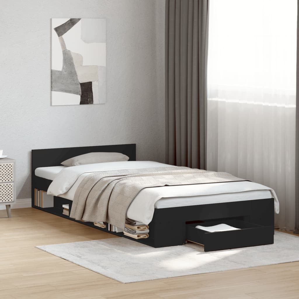 Cadre de lit avec tiroir sans matelas noir 90x190 cm - XIOS