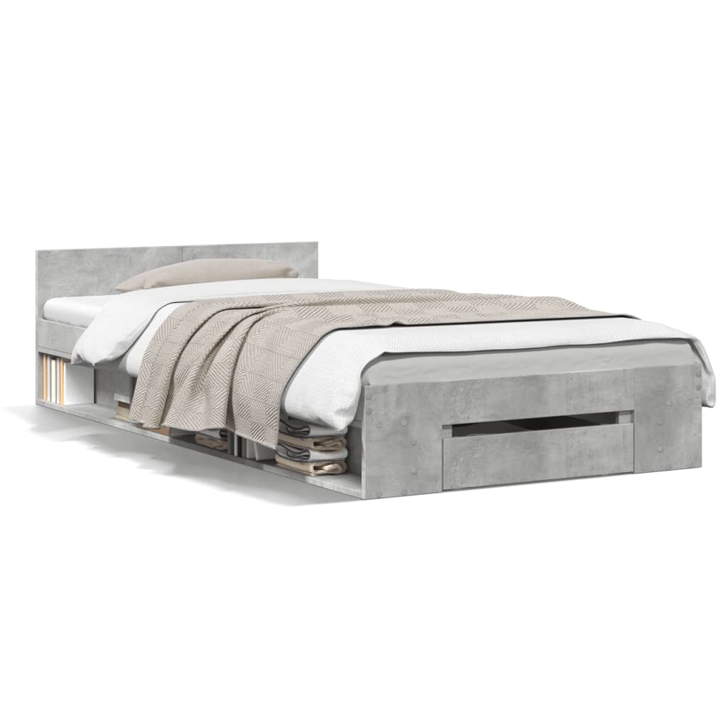 Cadre de lit avec tiroir sans matelas gris béton 90x190 cm - XIOS