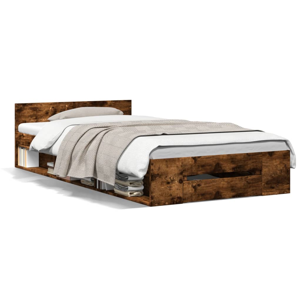 Cadre de lit avec tiroir sans matelas chêne fumé 90x190 cm - XIOS