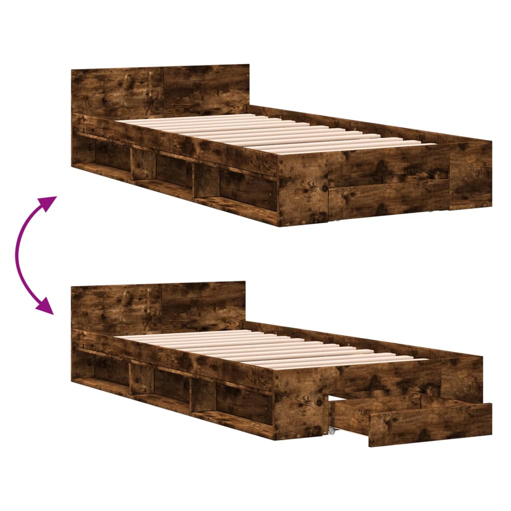 Cadre de lit avec tiroir sans matelas chêne fumé 90x190 cm - XIOS
