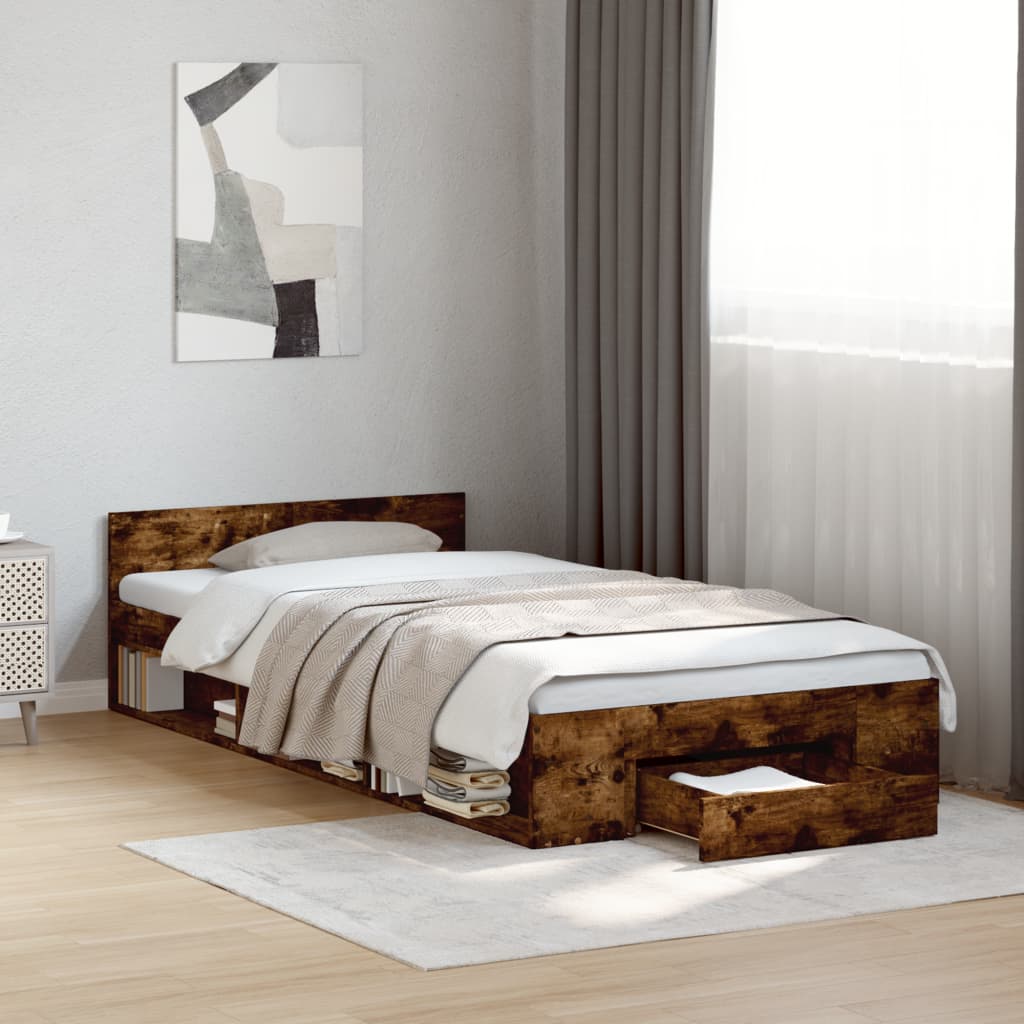 Cadre de lit avec tiroir sans matelas chêne fumé 90x190 cm - XIOS