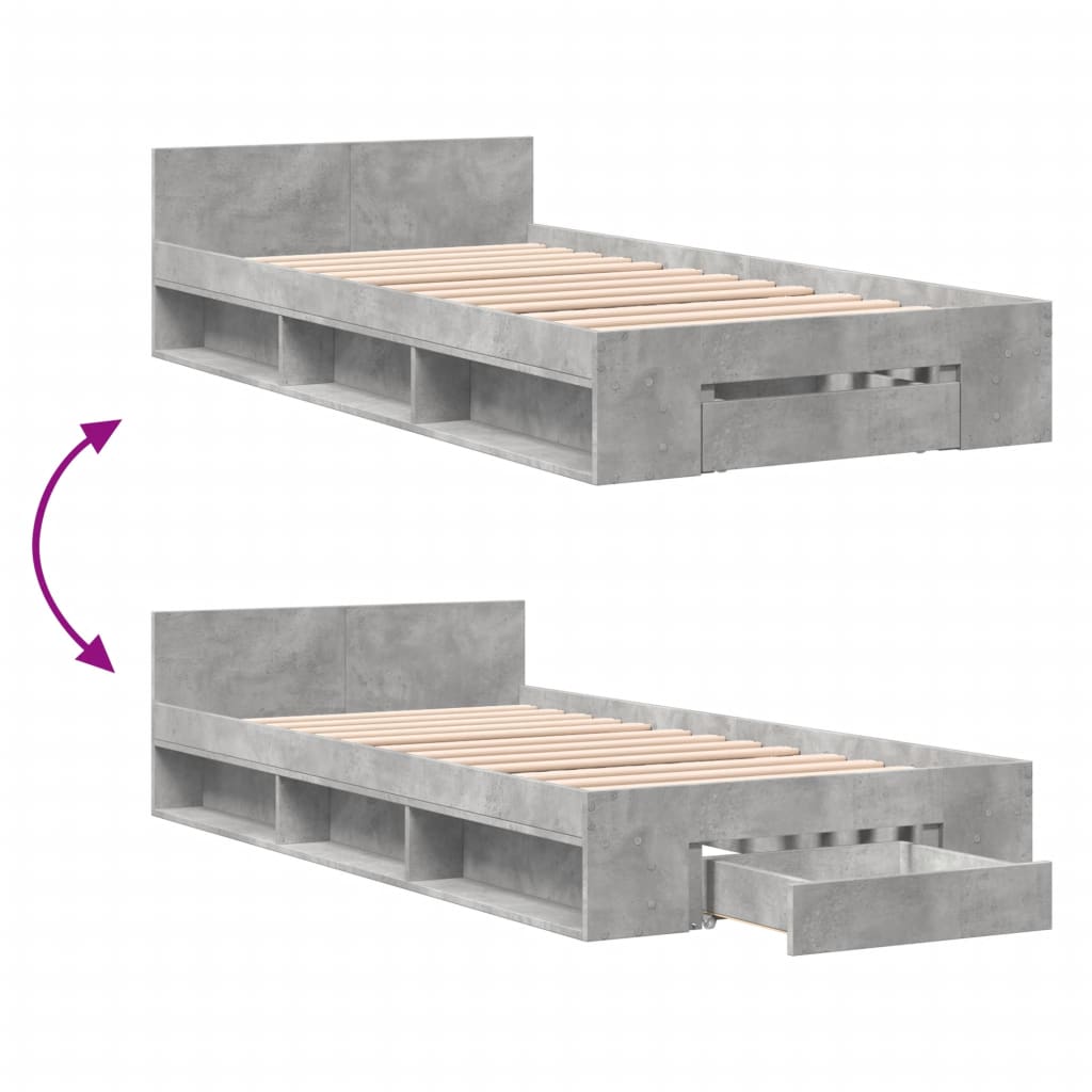 Cadre de lit avec tiroir sans matelas gris béton 100x200 cm - XIOS