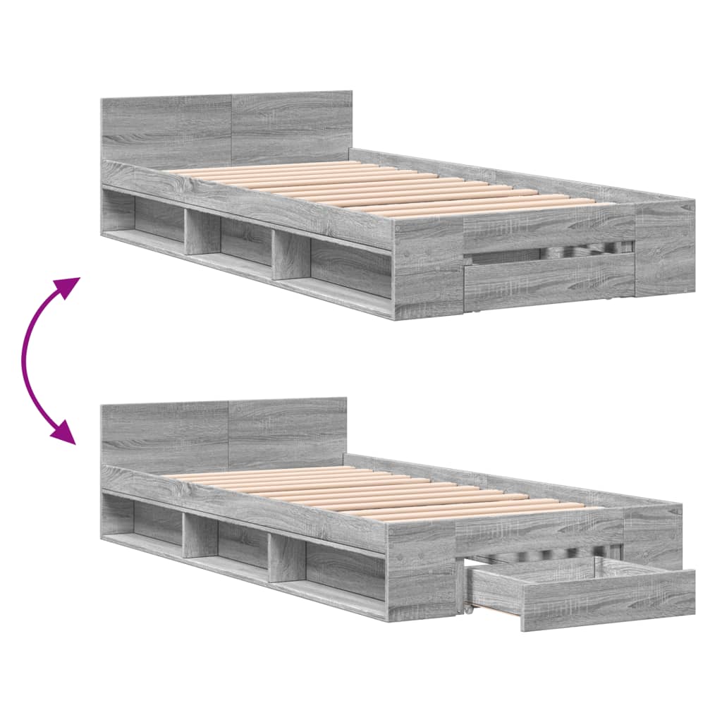 Cadre de lit avec tiroir sans matelas sonoma gris 100x200 cm - XIOS