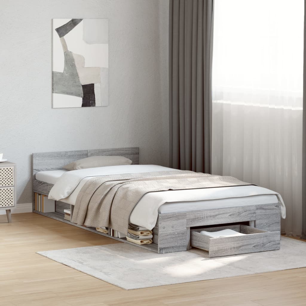 Cadre de lit avec tiroir sans matelas sonoma gris 100x200 cm - XIOS