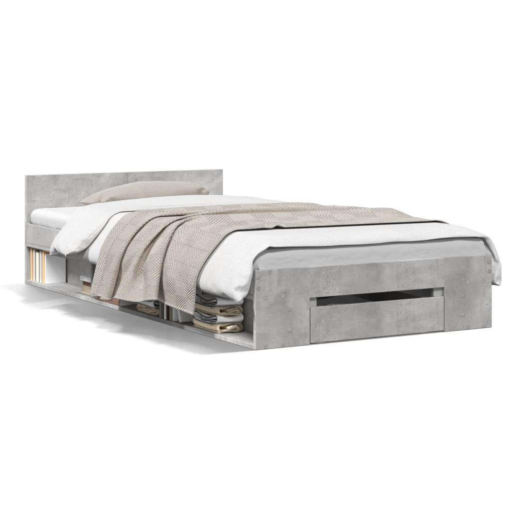 Cadre de lit avec tiroir sans matelas gris béton 90x200 cm - XIOS