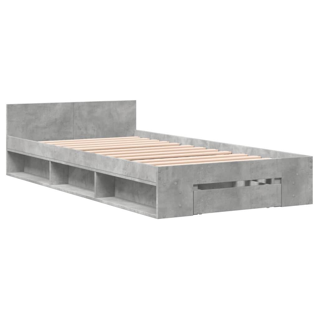 Cadre de lit avec tiroir sans matelas gris béton 90x200 cm - XIOS