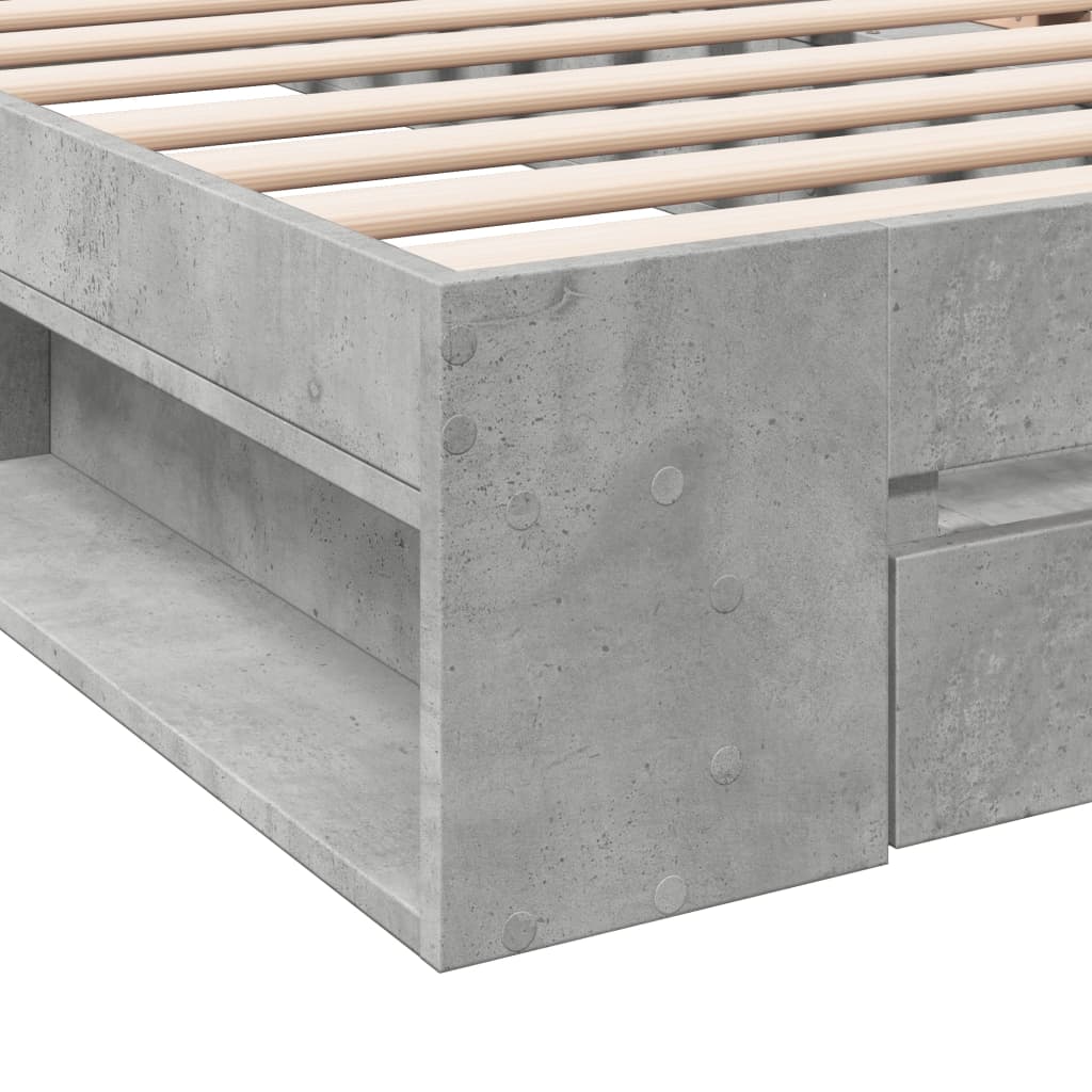 Cadre de lit avec tiroir sans matelas gris béton 90x200 cm - XIOS