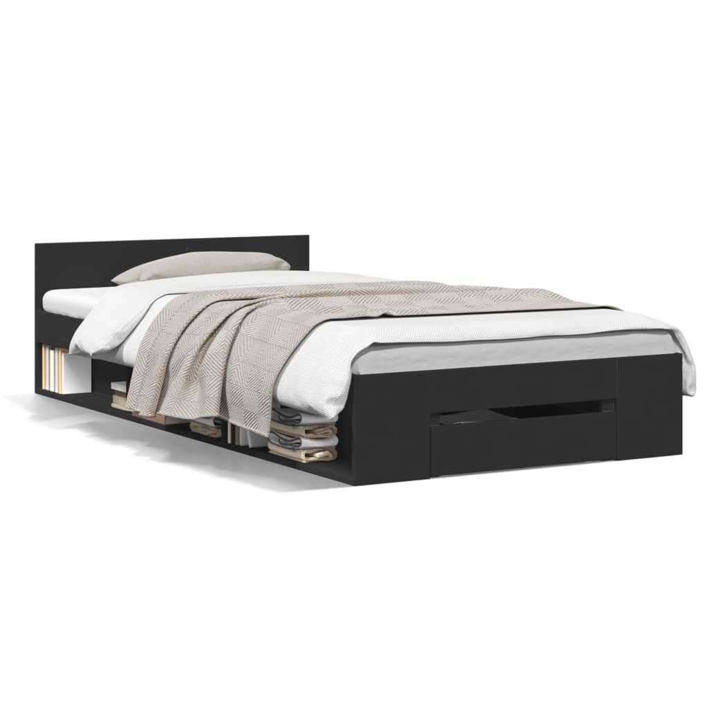 Cadre de lit avec tiroir sans matelas noir 75x190 cm - XIOS