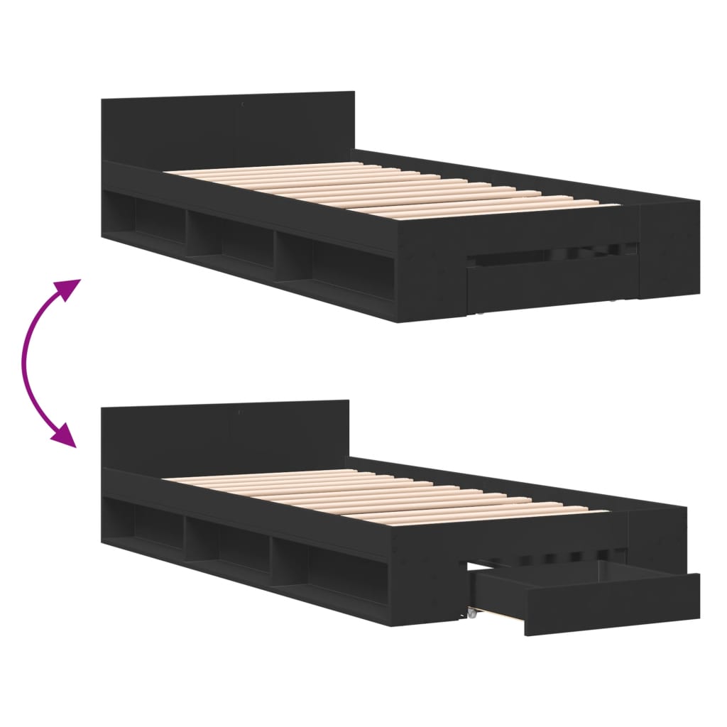 Cadre de lit avec tiroir sans matelas noir 75x190 cm - XIOS