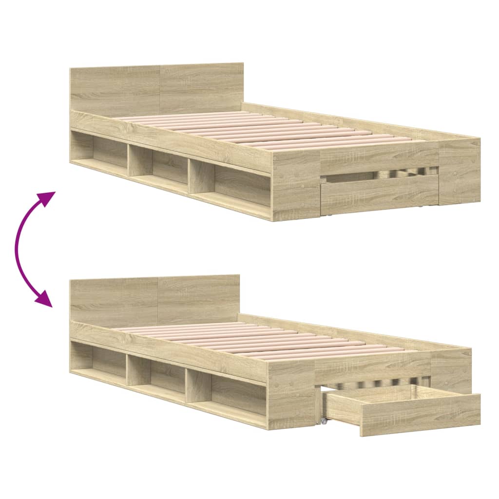 Cadre de lit avec tiroir sans matelas chêne sonoma 75x190 cm - XIOS