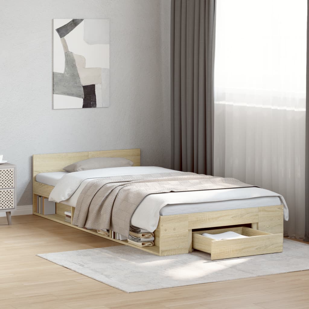 Cadre de lit avec tiroir sans matelas chêne sonoma 75x190 cm - XIOS
