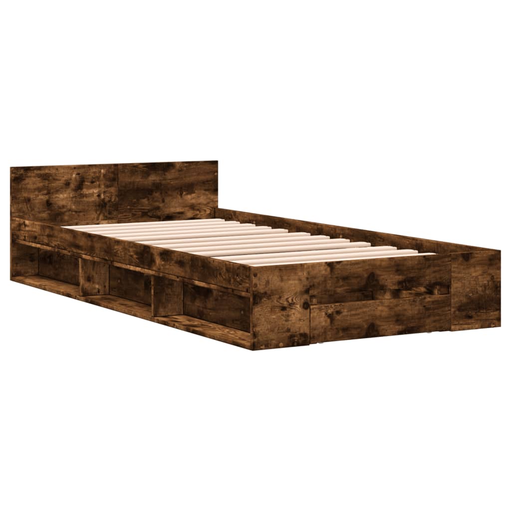 Cadre de lit avec tiroir sans matelas chêne fumé 75x190 cm - XIOS