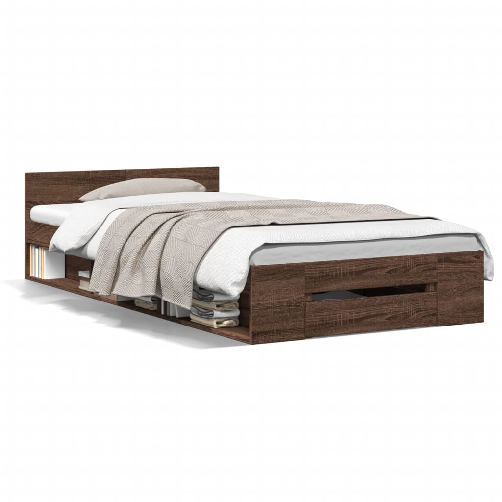 Cadre de lit avec tiroir sans matelas chêne marron 75x190 cm - XIOS