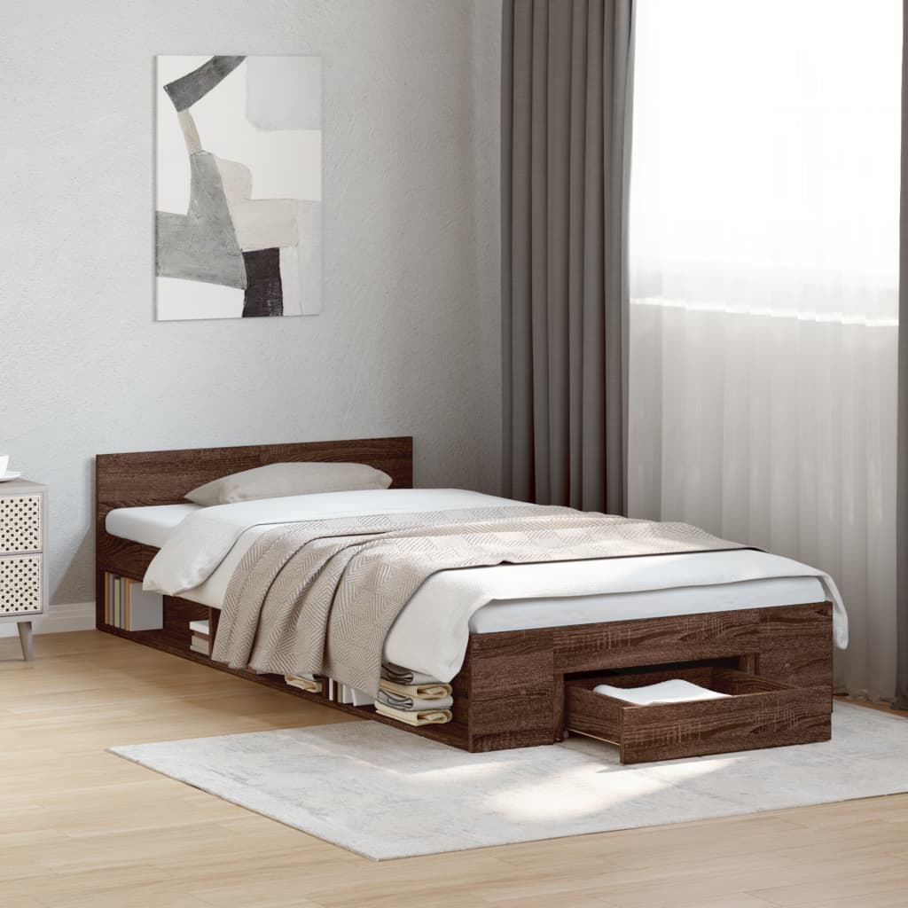 Cadre de lit avec tiroir sans matelas chêne marron 75x190 cm - XIOS