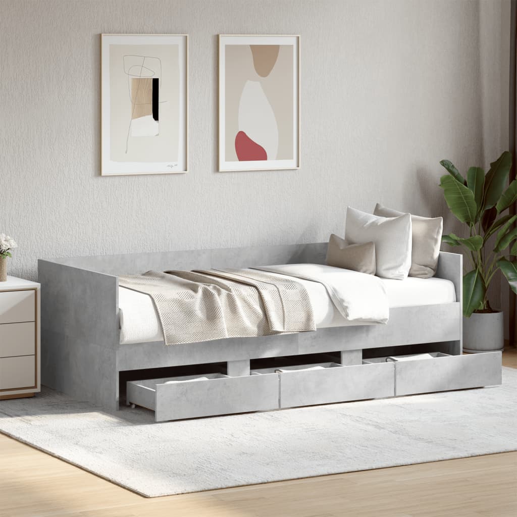 Lit de jour avec tiroirs sans matelas gris béton 100x200 cm - XIOS