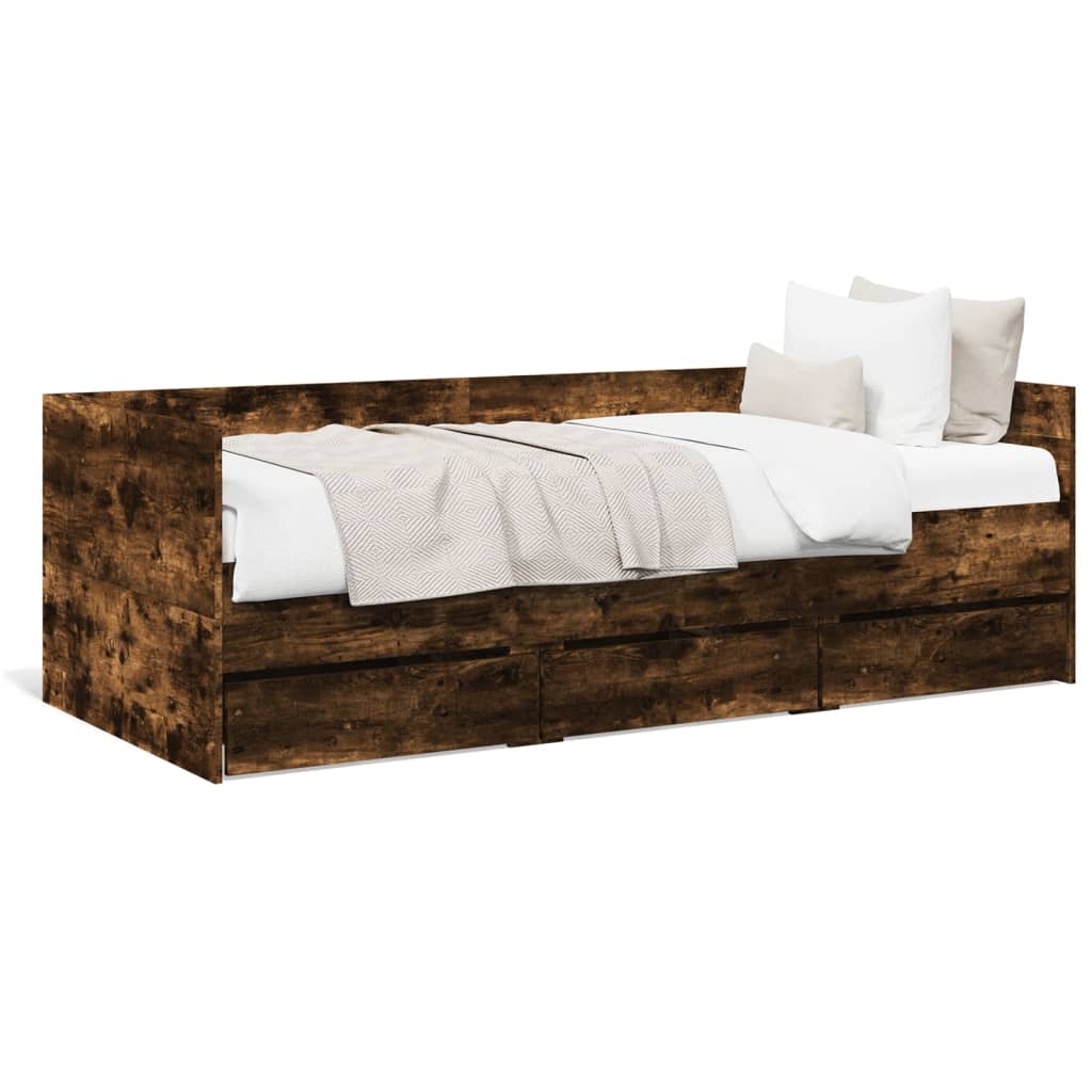 Lit de jour avec tiroirs sans matelas chêne fumé 100x200 cm - XIOS