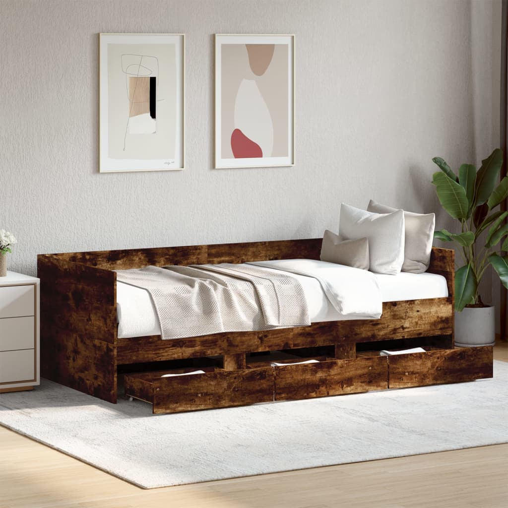 Lit de jour avec tiroirs sans matelas chêne fumé 100x200 cm - XIOS