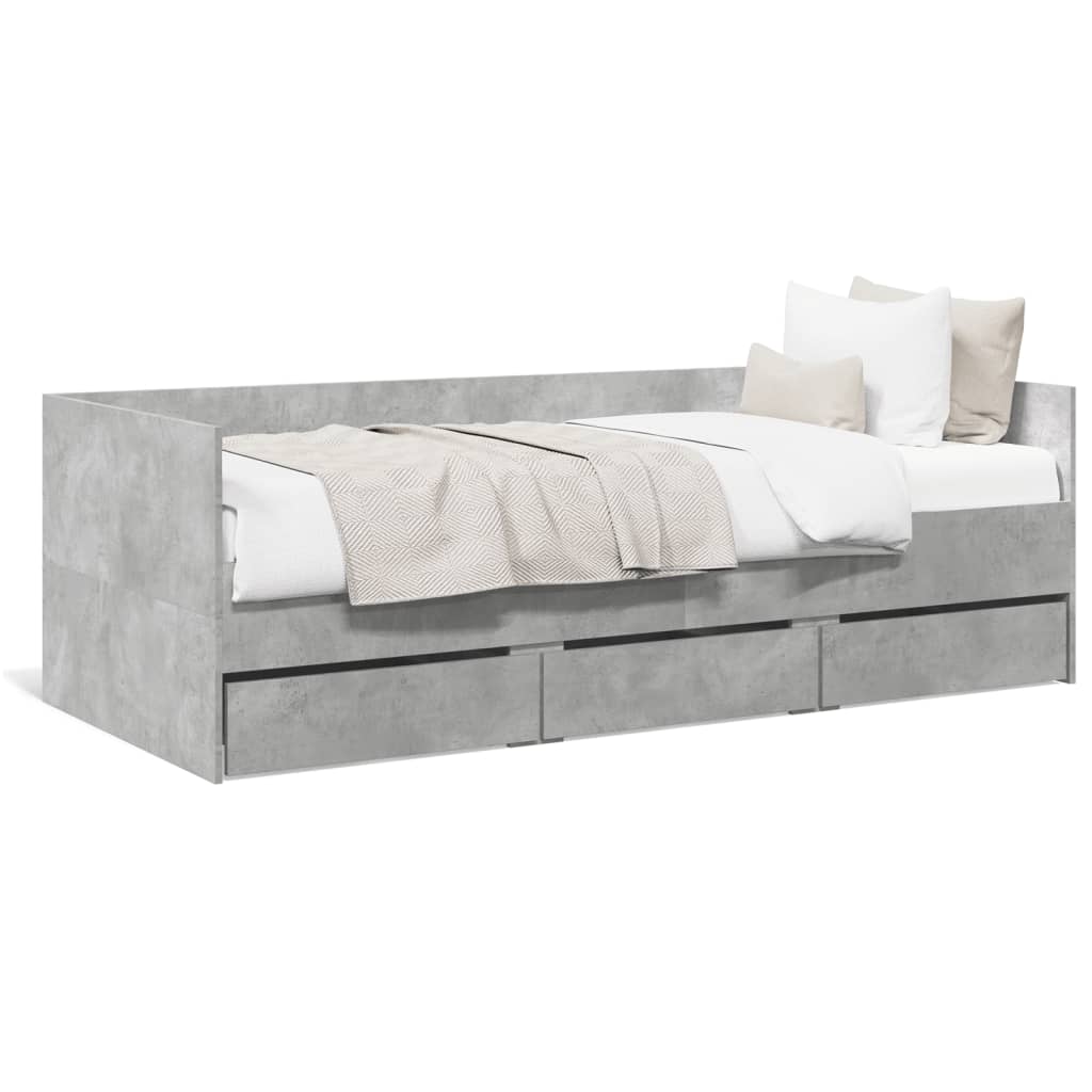 Lit de jour avec tiroirs sans matelas gris béton 90x190 cm - XIOS