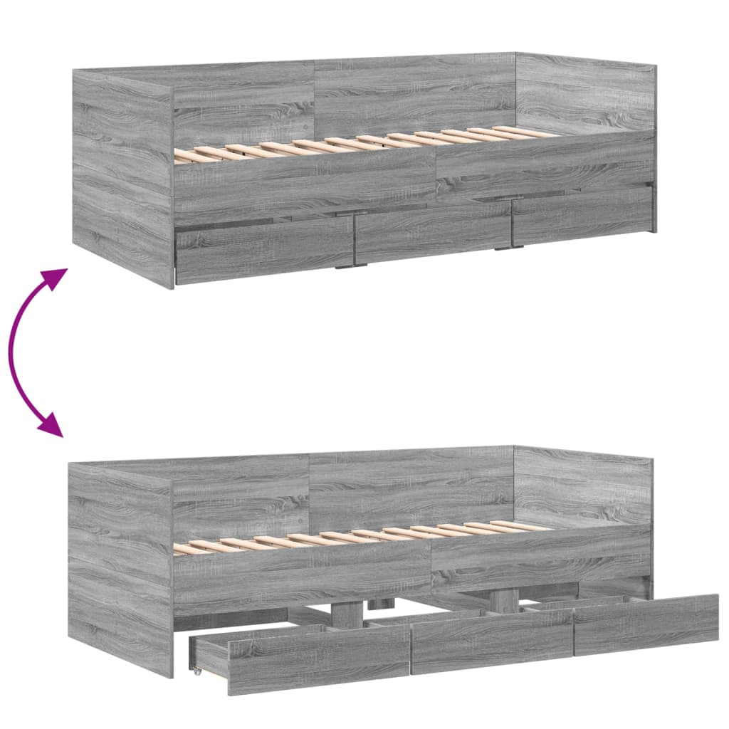 Lit de jour avec tiroirs sans matelas sonoma gris 90x190 cm - XIOS
