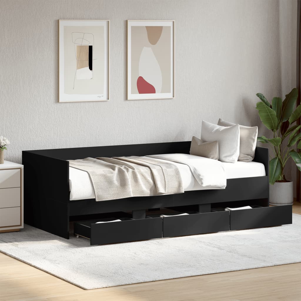 Lit de jour avec tiroirs sans matelas noir 75x190 cm - XIOS