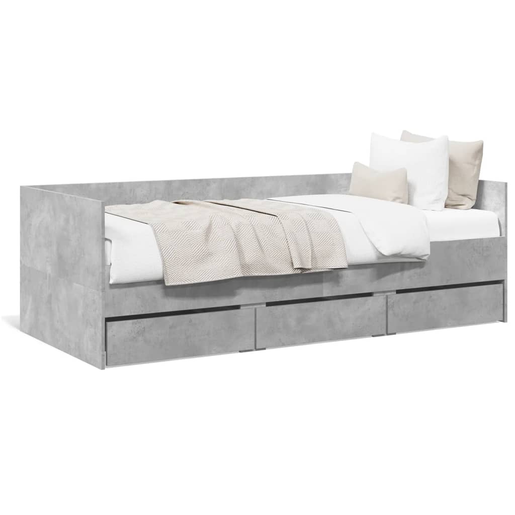 Lit de jour avec tiroirs sans matelas gris béton 75x190 cm - XIOS