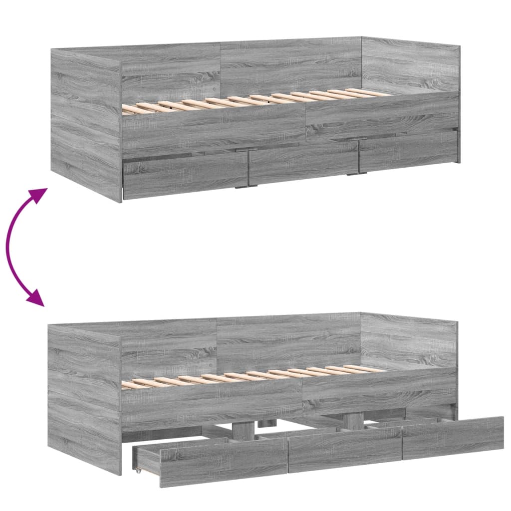 Lit de jour avec tiroirs sans matelas sonoma gris 75x190 cm - XIOS