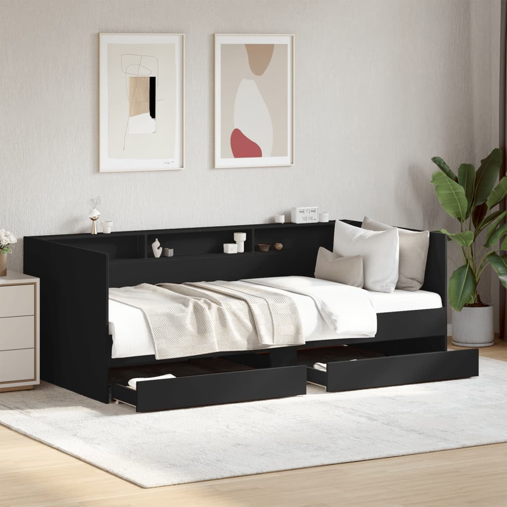 Lit de jour avec tiroirs sans matelas noir 90x200 cm - XIOS