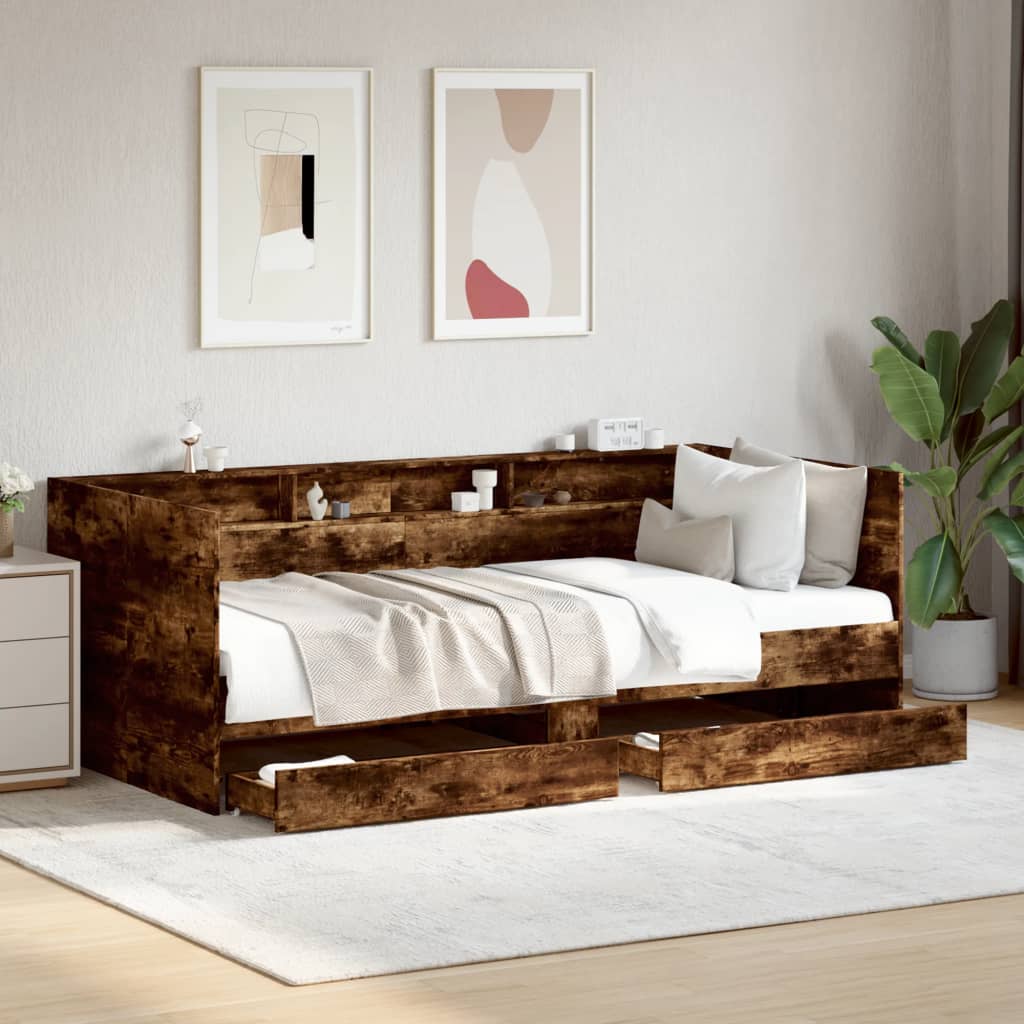 Lit de jour avec tiroirs sans matelas chêne fumé 75x190 cm - XIOS
