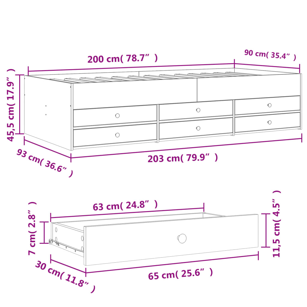 Lit de jour avec tiroirs sans matelas blanc 90x200 cm - XIOS