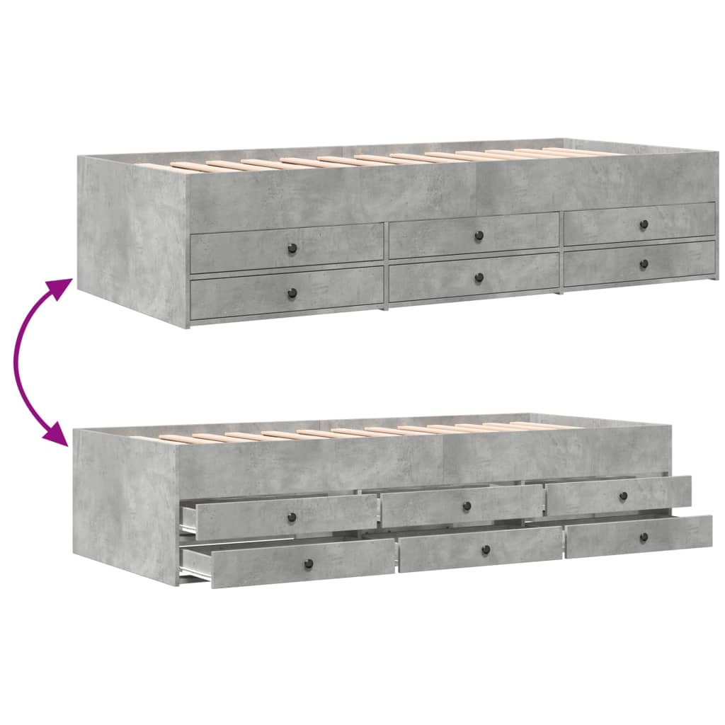 Lit de jour avec tiroirs sans matelas gris béton 90x200 cm - XIOS
