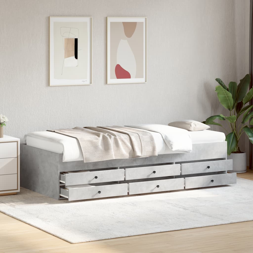 Lit de jour avec tiroirs sans matelas gris béton 90x200 cm - XIOS
