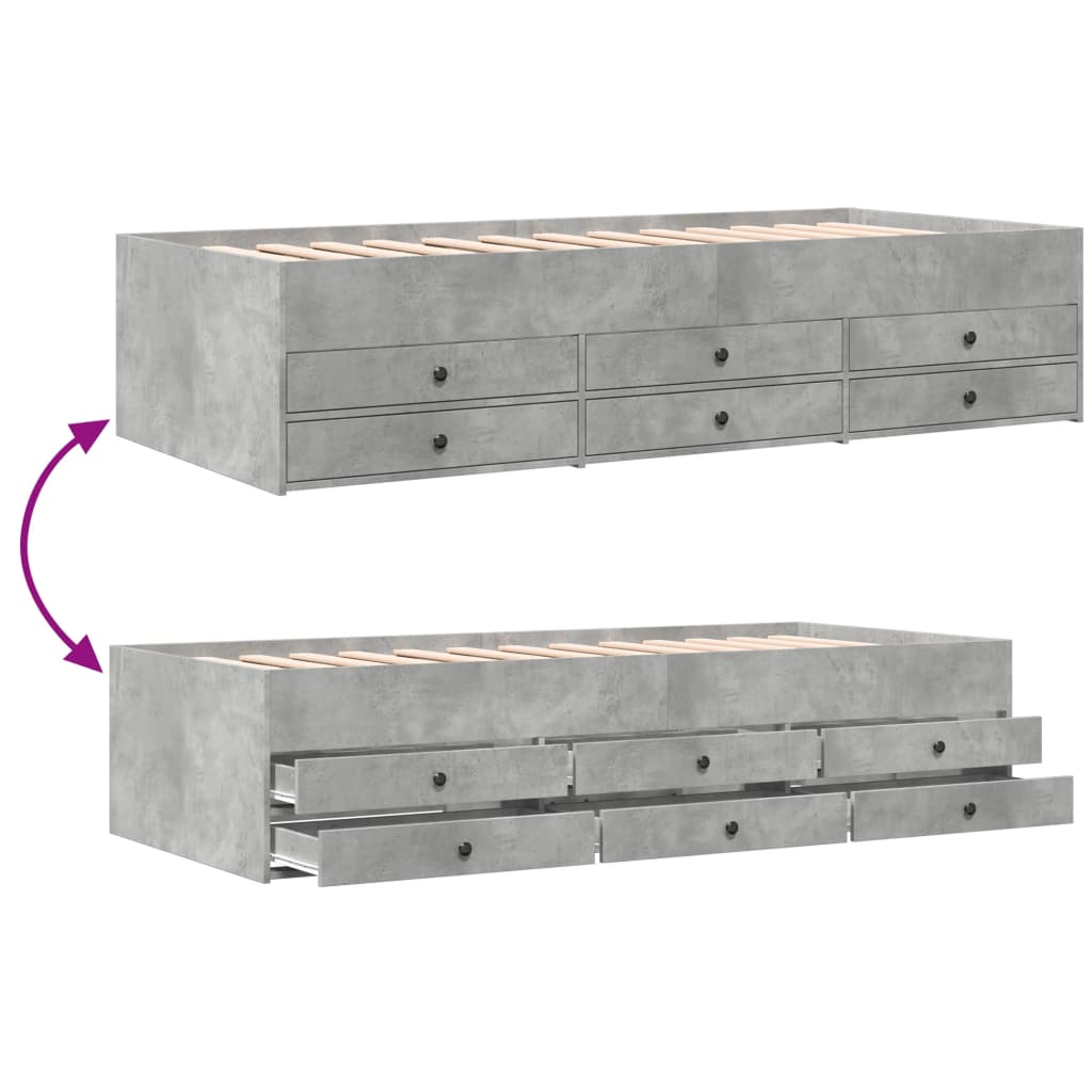 Lit de jour avec tiroirs sans matelas gris béton 75x190 cm - XIOS