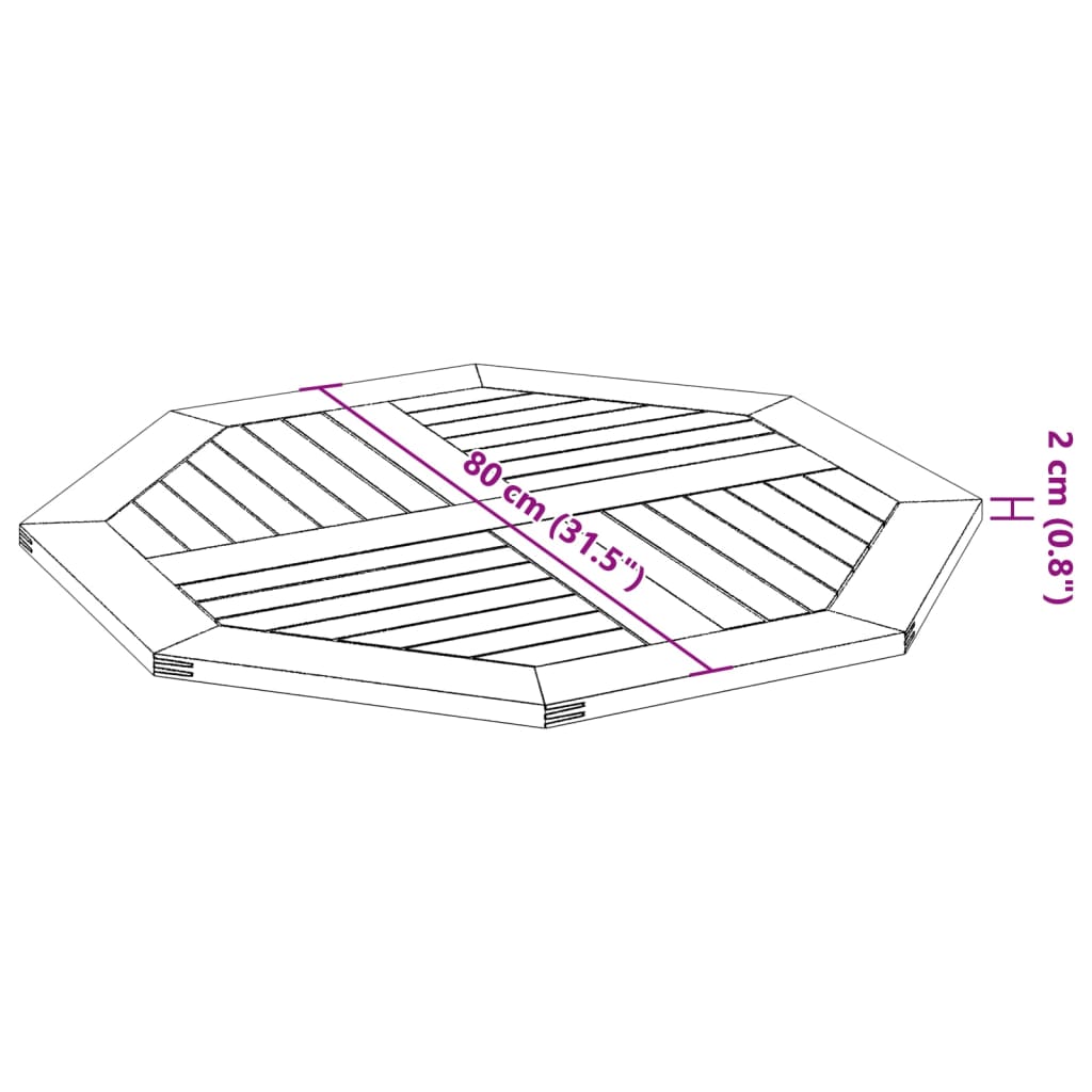 Dessus de table 80x80x2,2 cm octogonal bois massif d'acacia - XIOS
