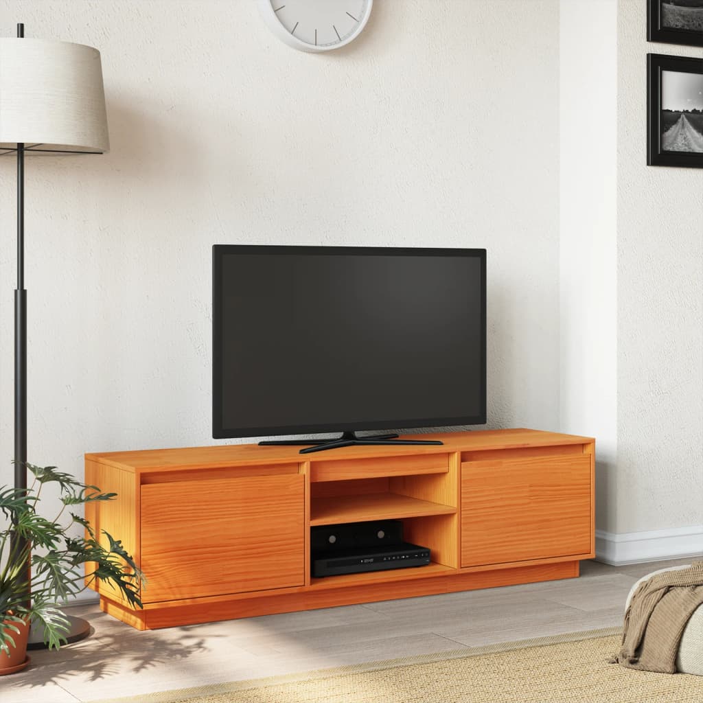 Meuble TV cire marron 140x35x40 cm bois pin massif - XIOS