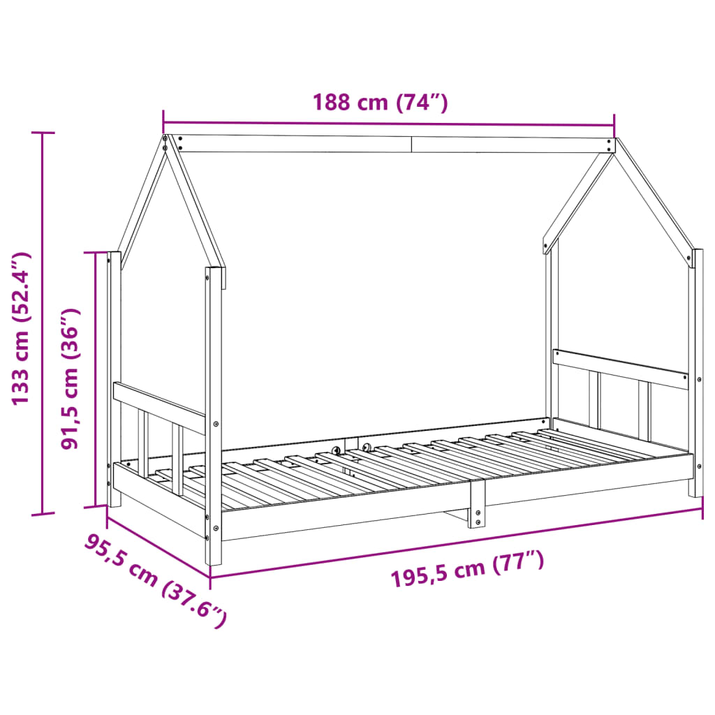 Cadre de lit d'enfants cire marron 90x190 cm bois de pin massif - XIOS