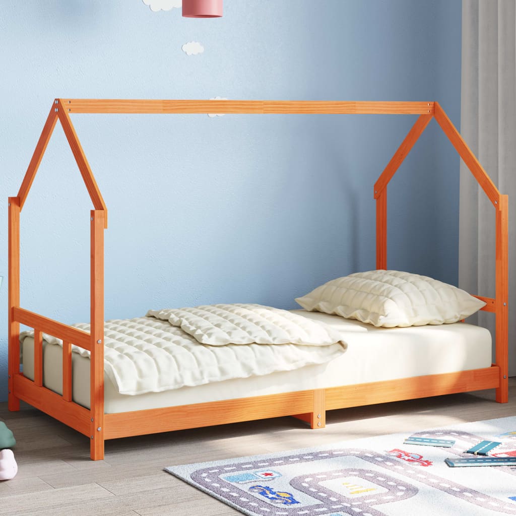 Cadre de lit d'enfants cire marron 90x190 cm bois de pin massif Lits bébés et enfants vidaXL   