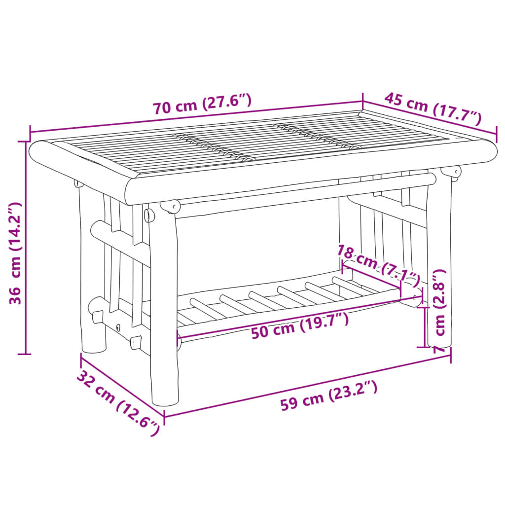 Table basse 70x45x36 cm bambou - XIOS
