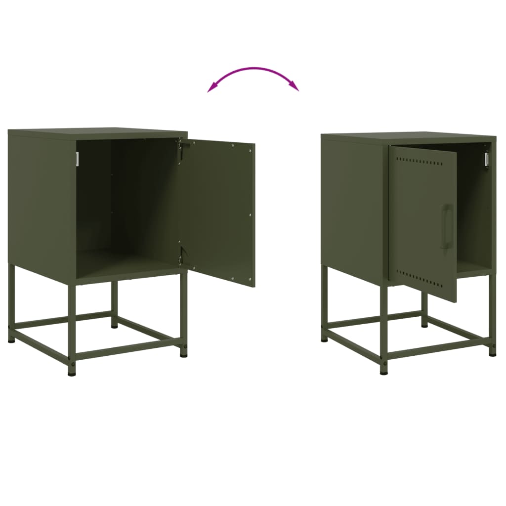 Tables de chevet 2 pcs noir vert olive 36x39x60,5 cm acier