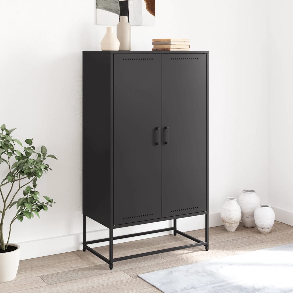Buffet haut noir 68,5x38,5x123,5 cm acier - XIOS
