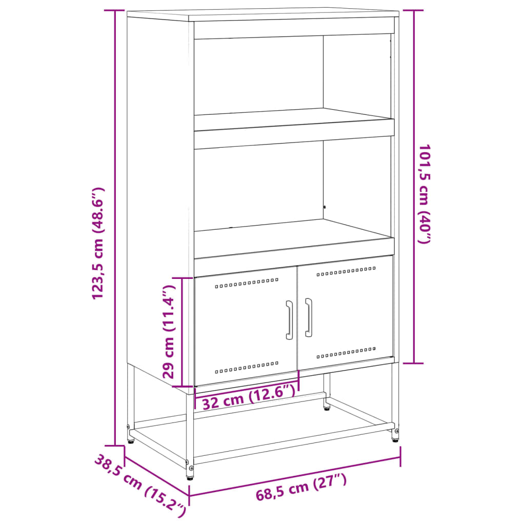 Buffet haut jaune moutarde 68,5x38,5x123,5 cm acier - XIOS