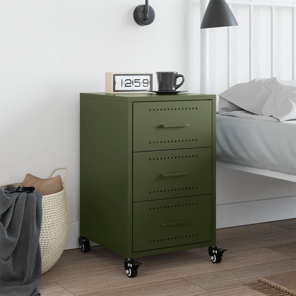 Table de chevet vert olive 36x39x59 cm acier - XIOS