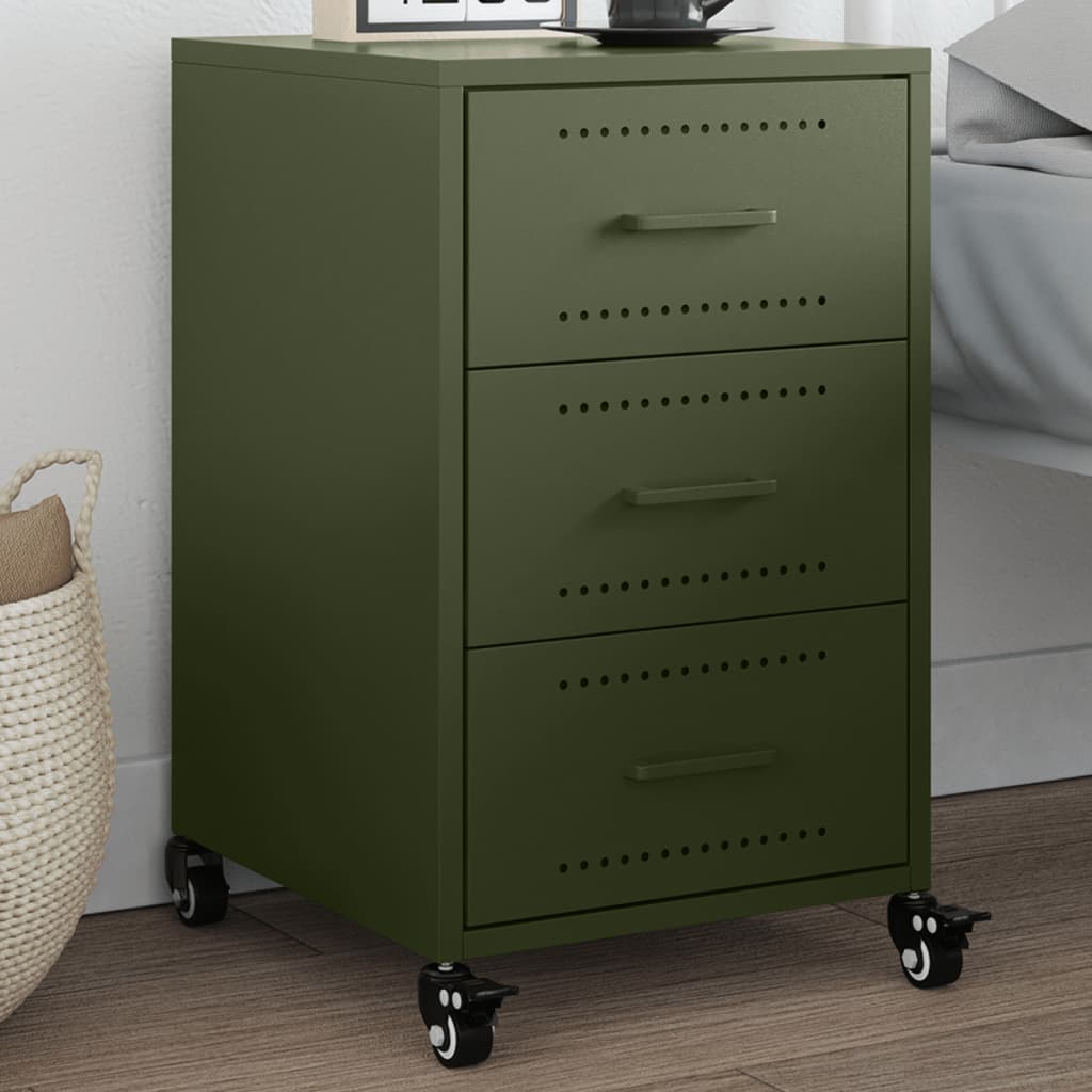 Table de chevet vert olive 36x39x59 cm acier - XIOS