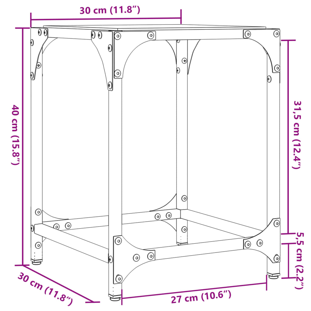 Table basse avec dessus en verre transparent 30x30x40 cm acier - XIOS