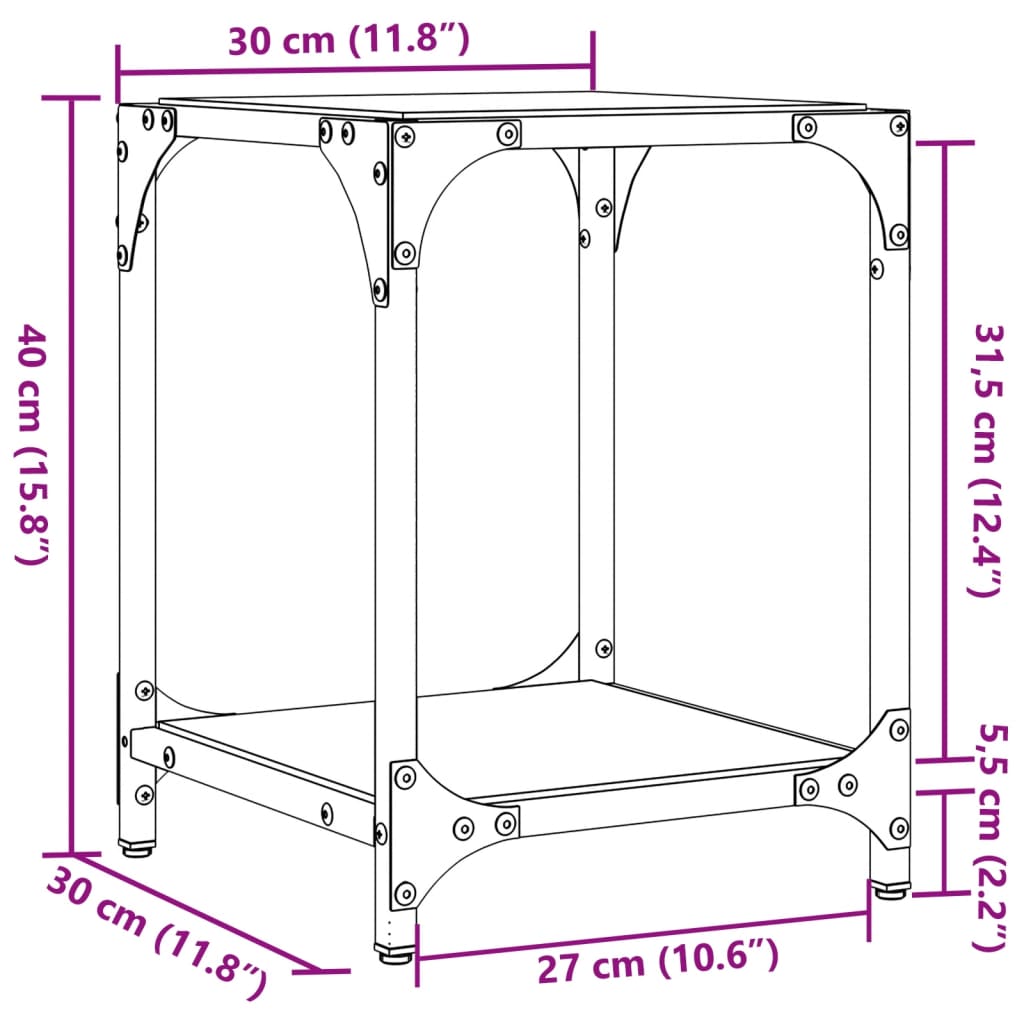 Table basse avec dessus en verre transparent 30x30x40 cm acier - XIOS