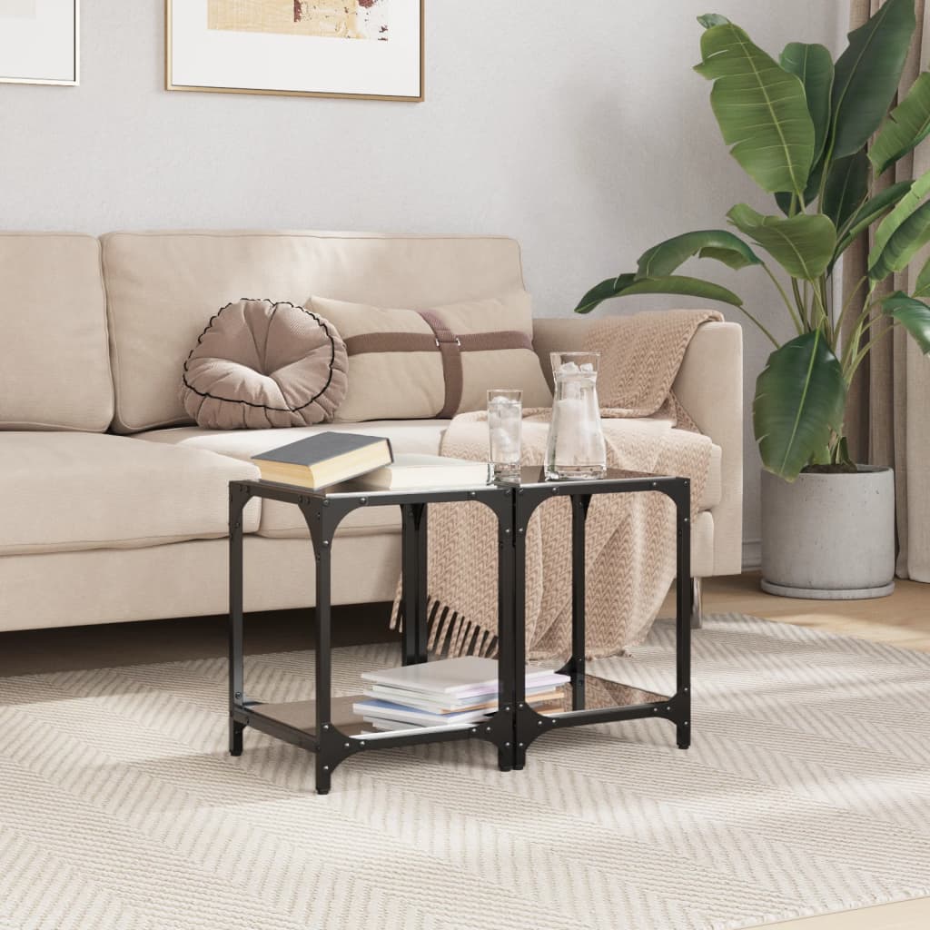 Tables basses avec dessus en verre noir 2 pcs 30x30x40 cm acier - XIOS