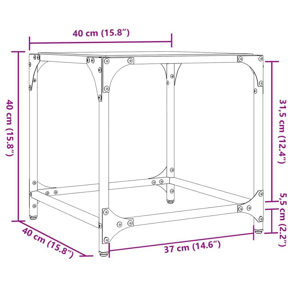 Table basse avec dessus en verre transparent 40x40x40 cm acier - XIOS