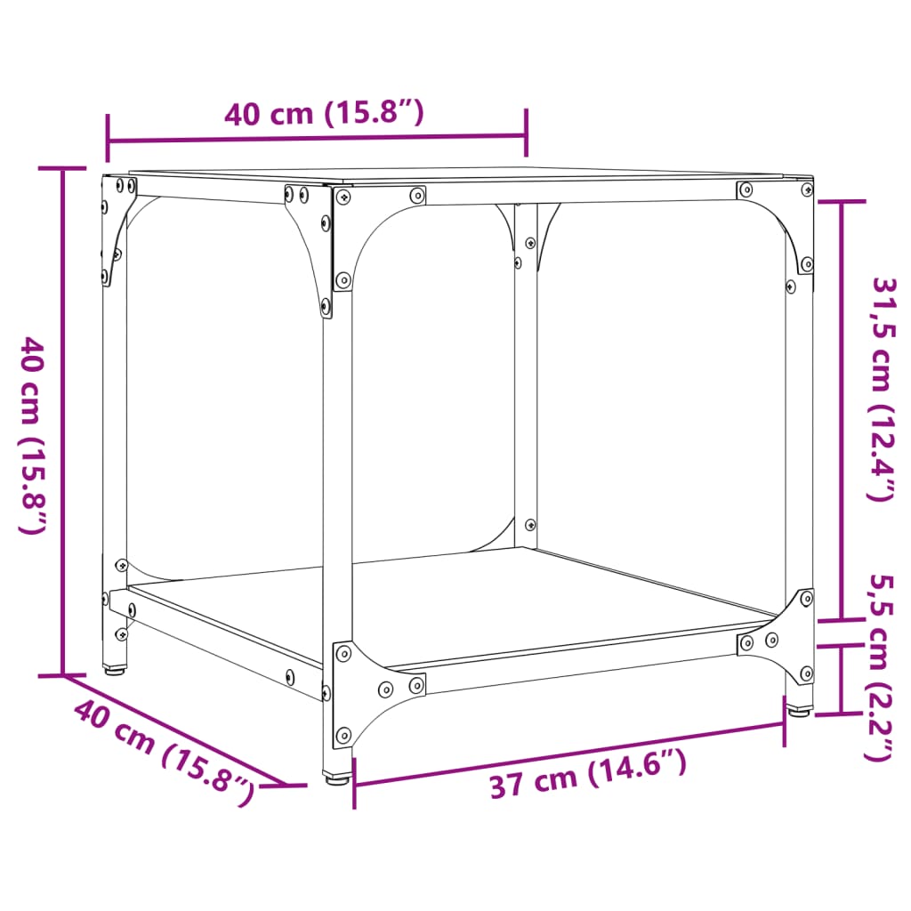 Table basse avec dessus en verre transparent 40x40x40 cm acier - XIOS