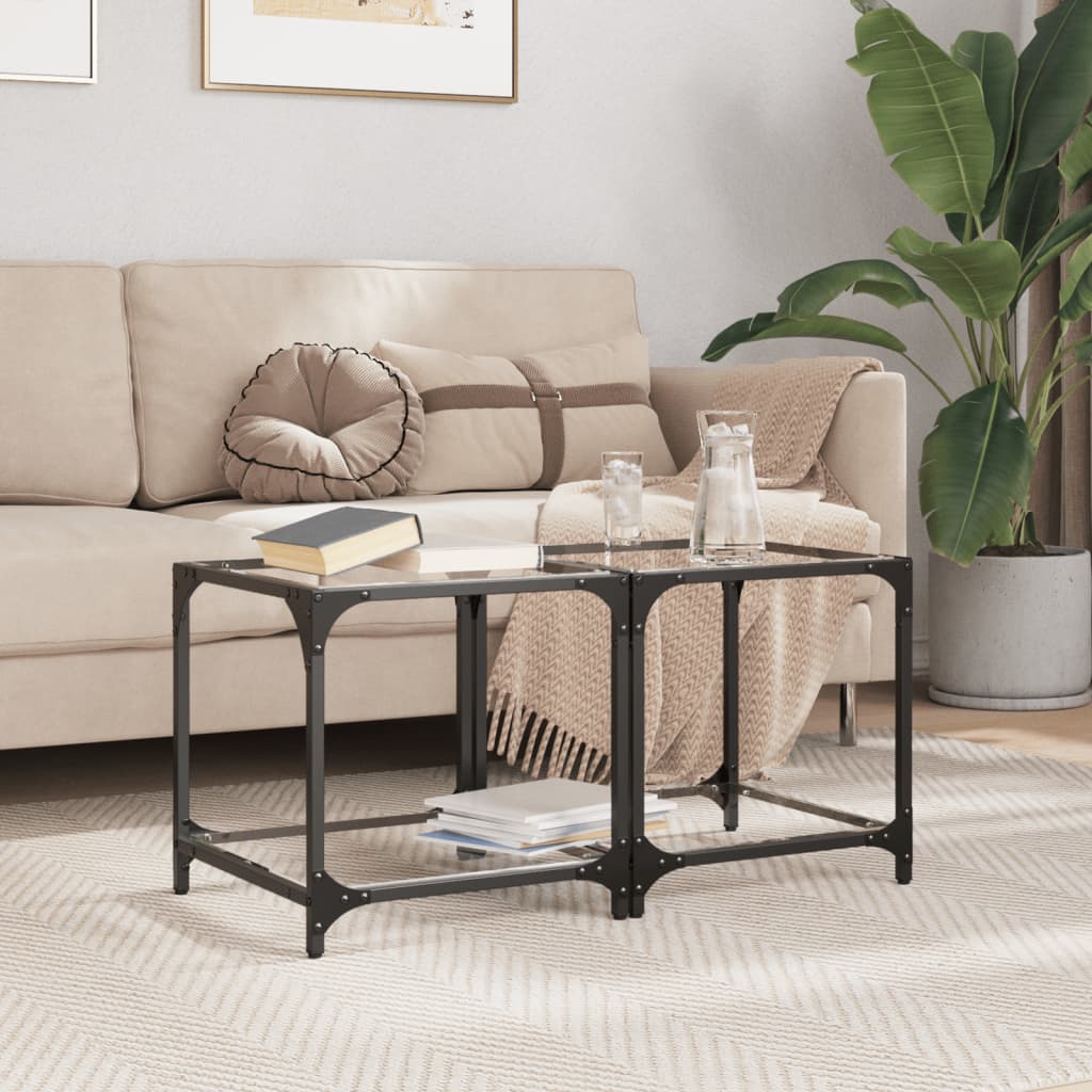 Tables basses avec dessus en verre transparent 2 pcs acier - XIOS