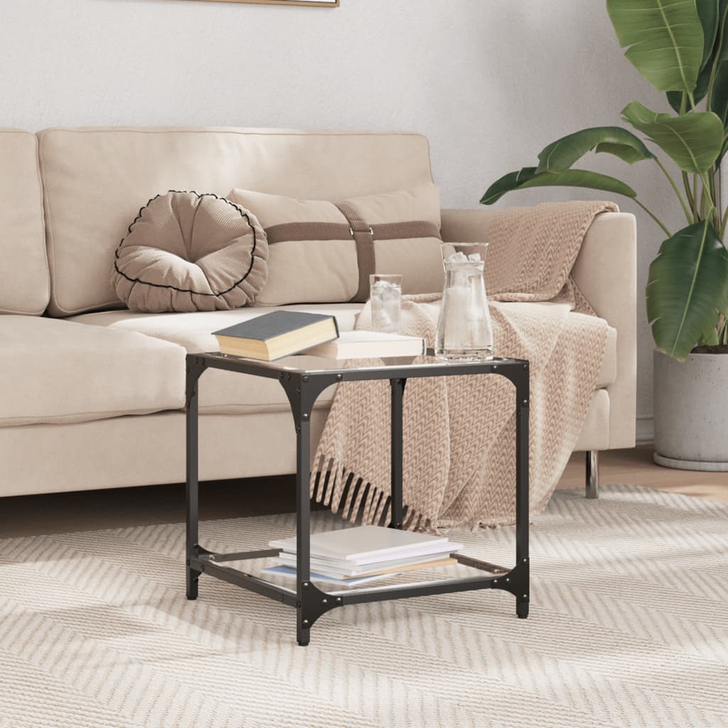 Table basse avec dessus en verre noir 40x40x40 cm acier - XIOS