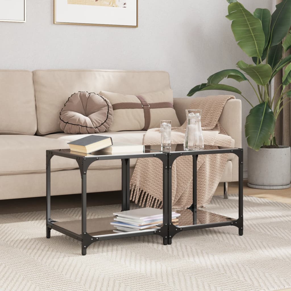 Tables basses avec dessus en verre noir 2 pcs 40x40x40 cm acier - XIOS